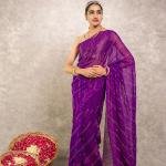 Purple Chinon Chiffon Lehariya Saree | Aari & Sequin Work | Jaipurio Designer Collection